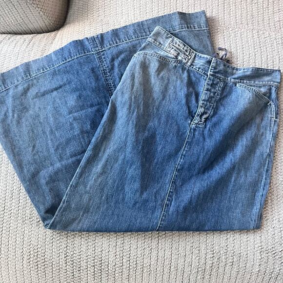 Ralph Lauren Blue Label Cotton Blue Denim Jeans Maxi Skirt Sz 28 M Laced Back - Picture 4 of 9